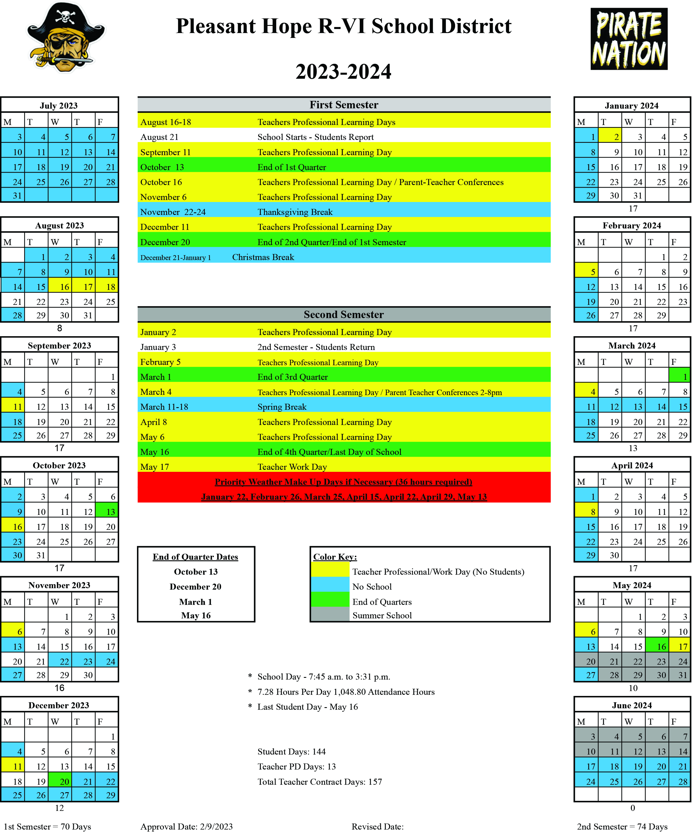 2023-2024 PHR6 School Calendar