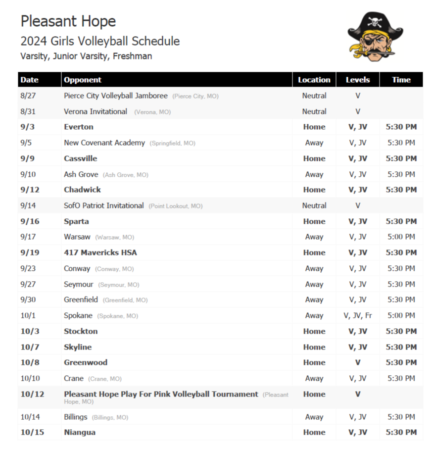 HS Volleyball Schedule