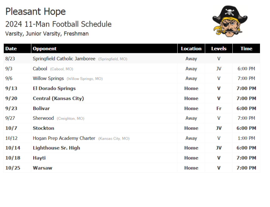 HS Football Schedule