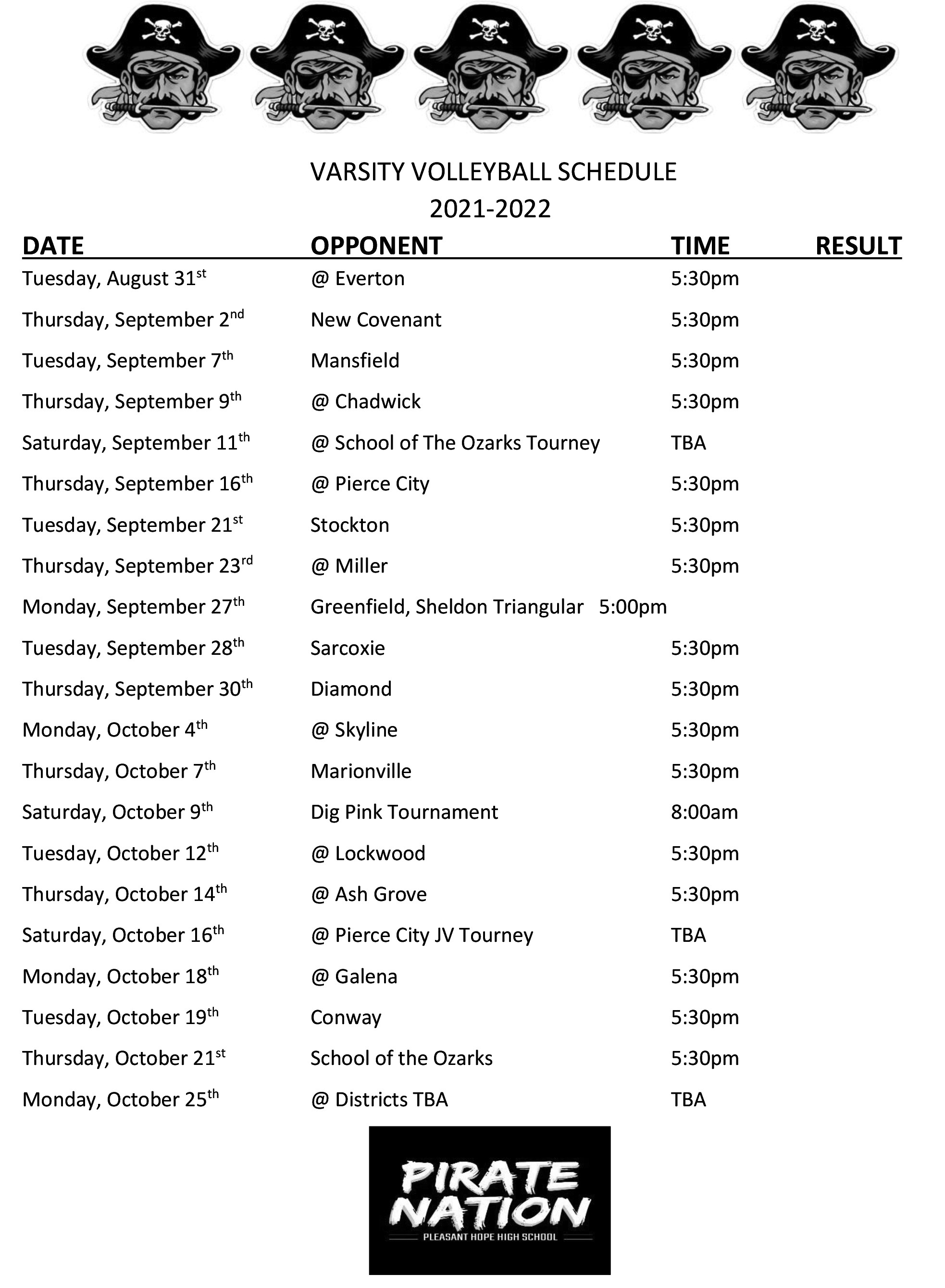 HS Volleyball Schedule