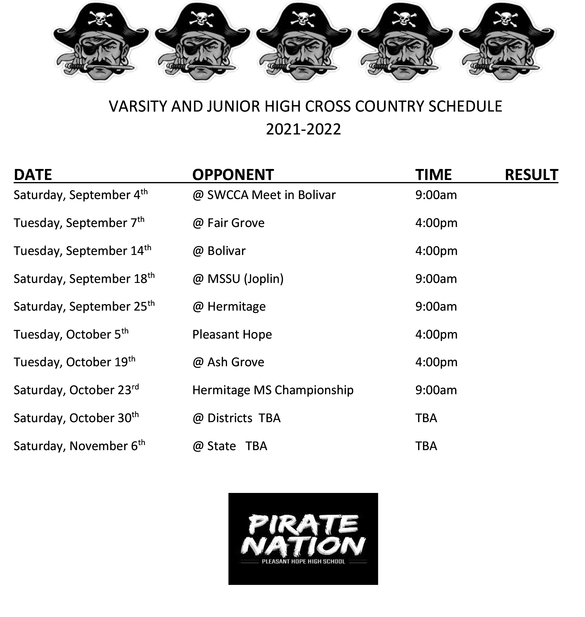 MS-HS Cross Country Schedule