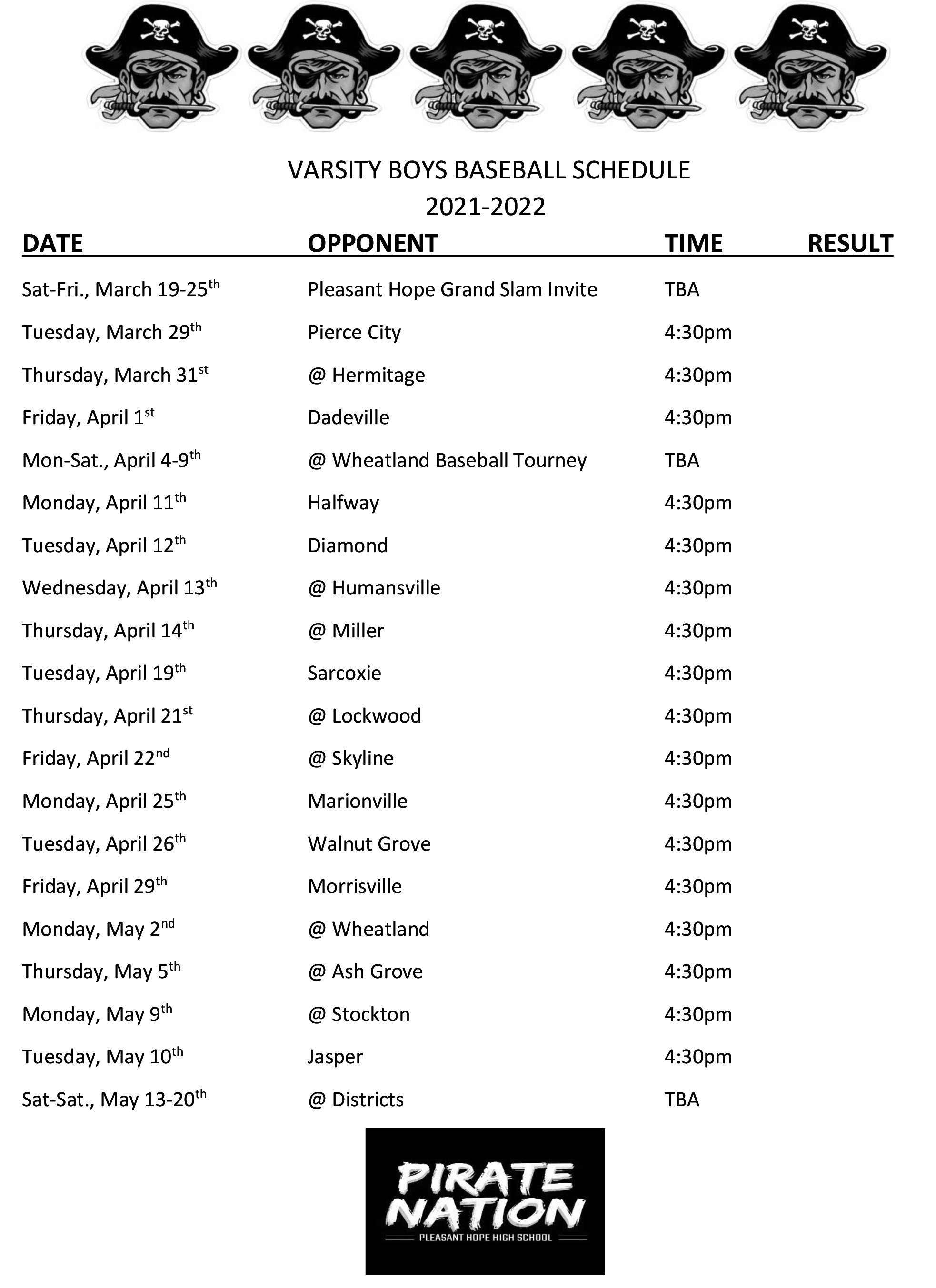 HS Baseball Schedule