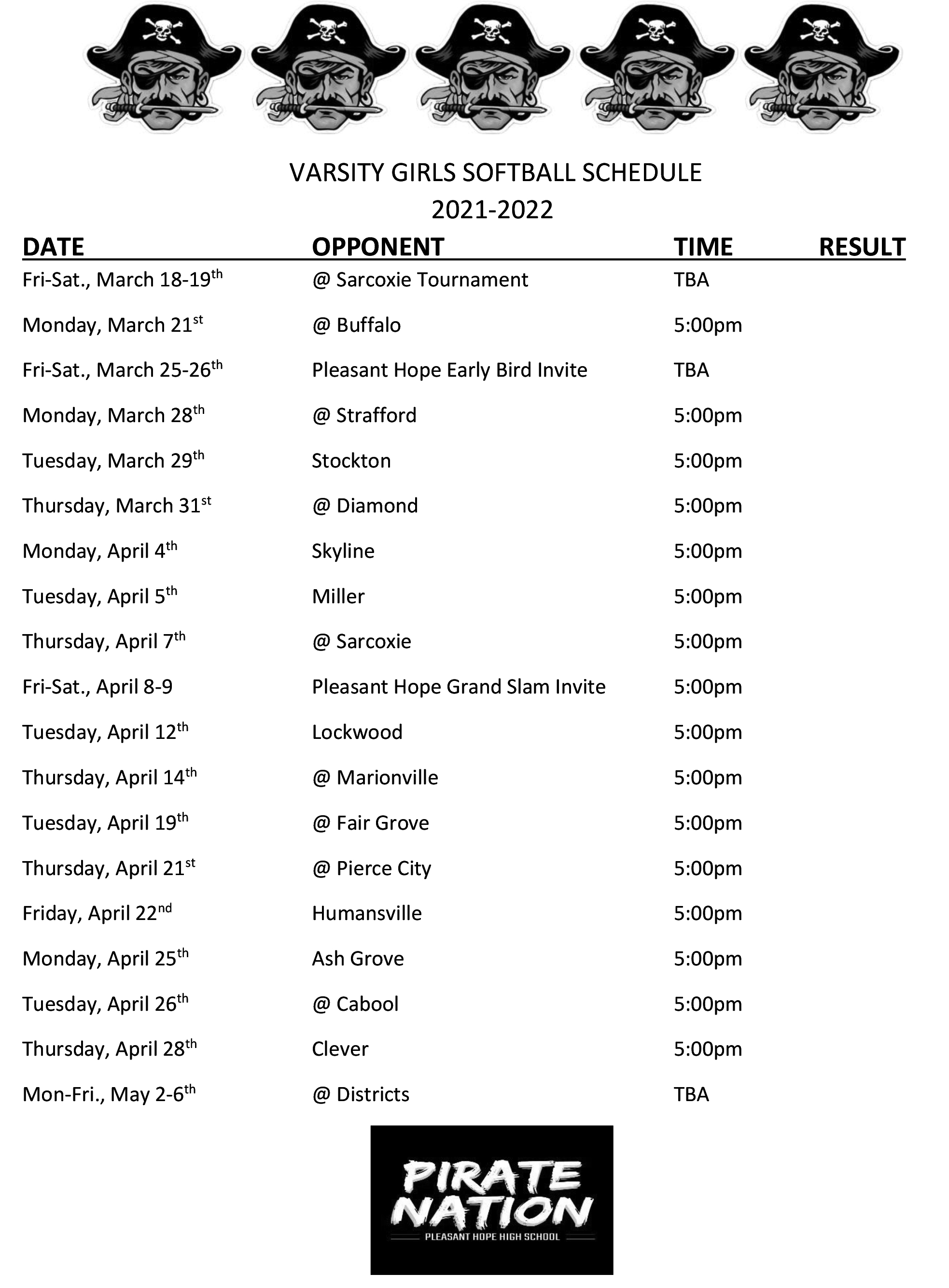 HS Softball Schedule