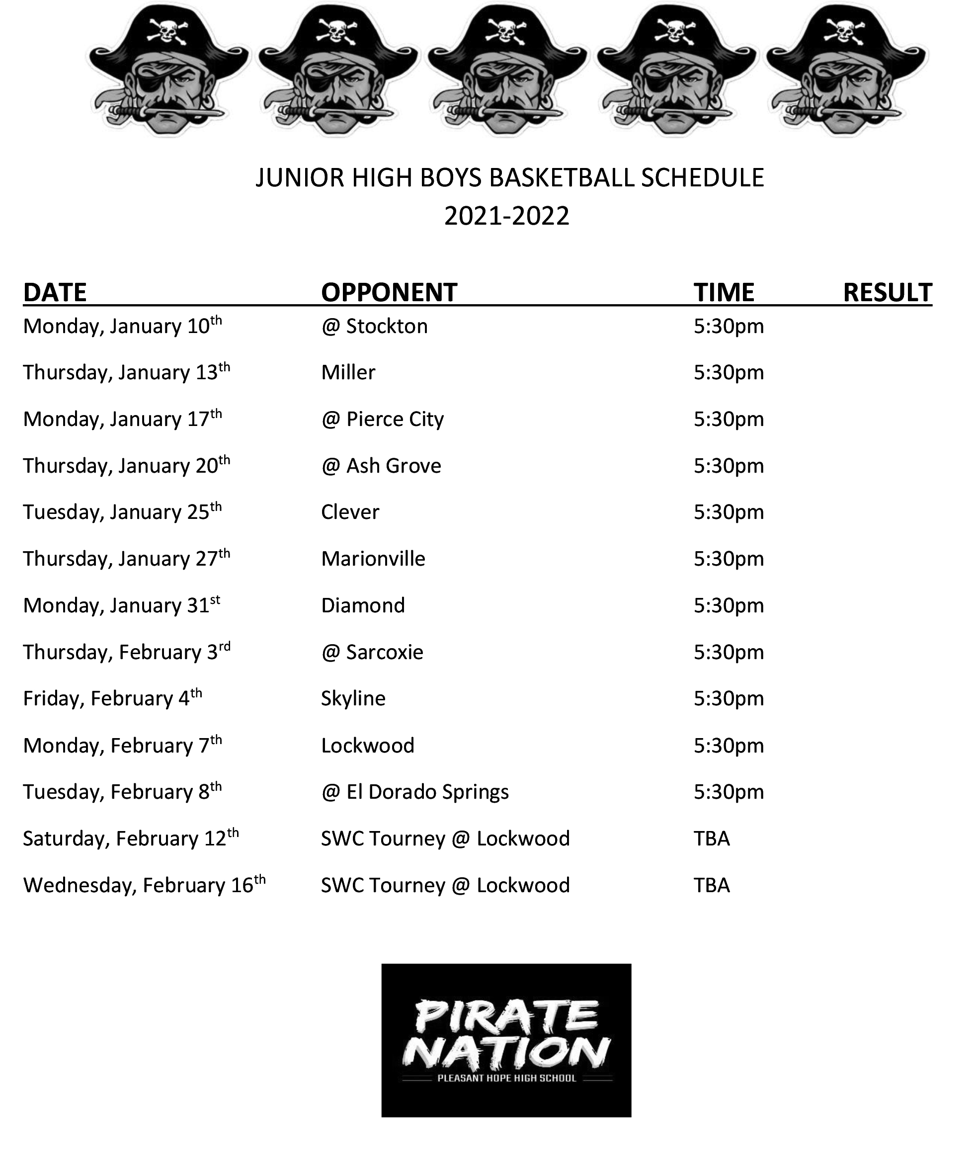 MS Boys Basketball Schedule