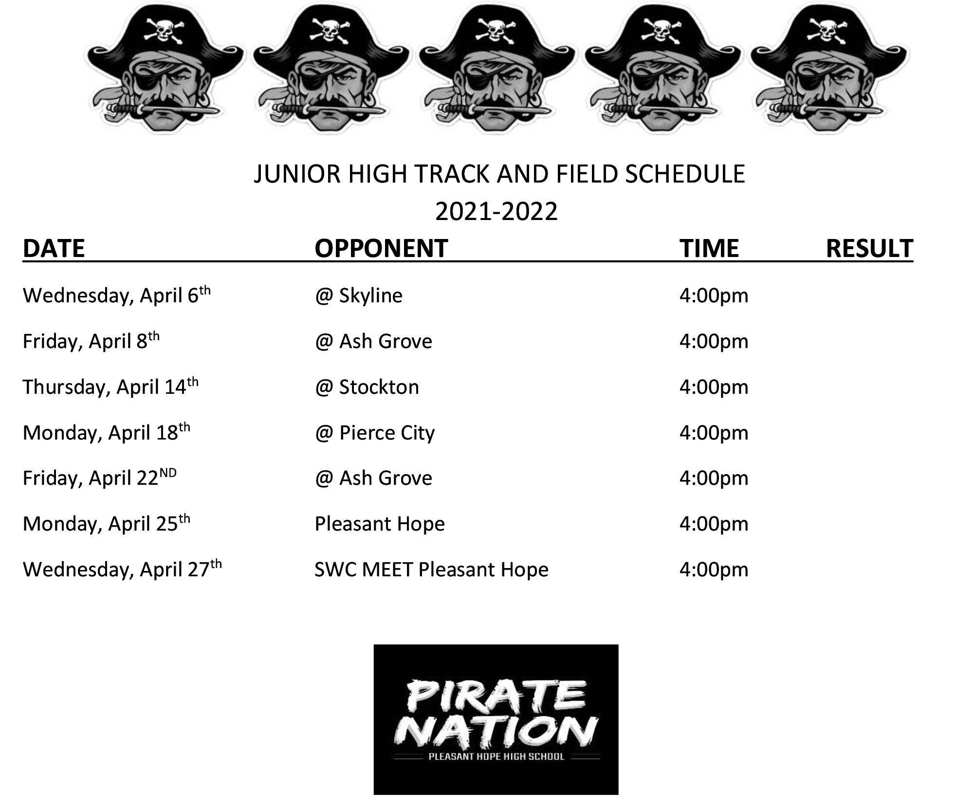 MS Track Schedule