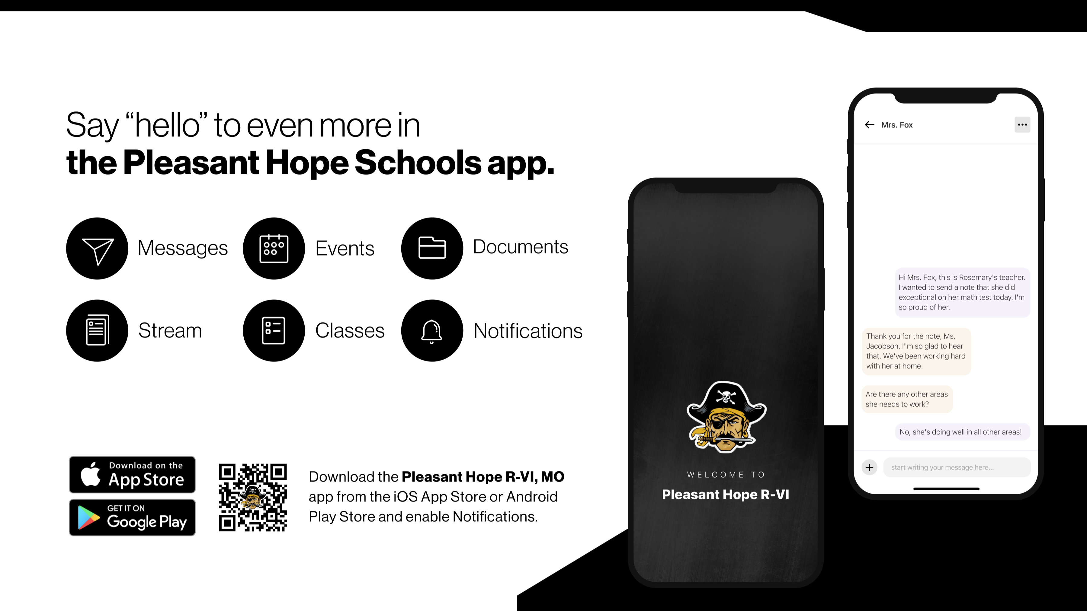 Say hello to Parent-Teacher chat in the new Rooms app. Download the Pleasant Hope R-VI app in the Google Play or Apple App store