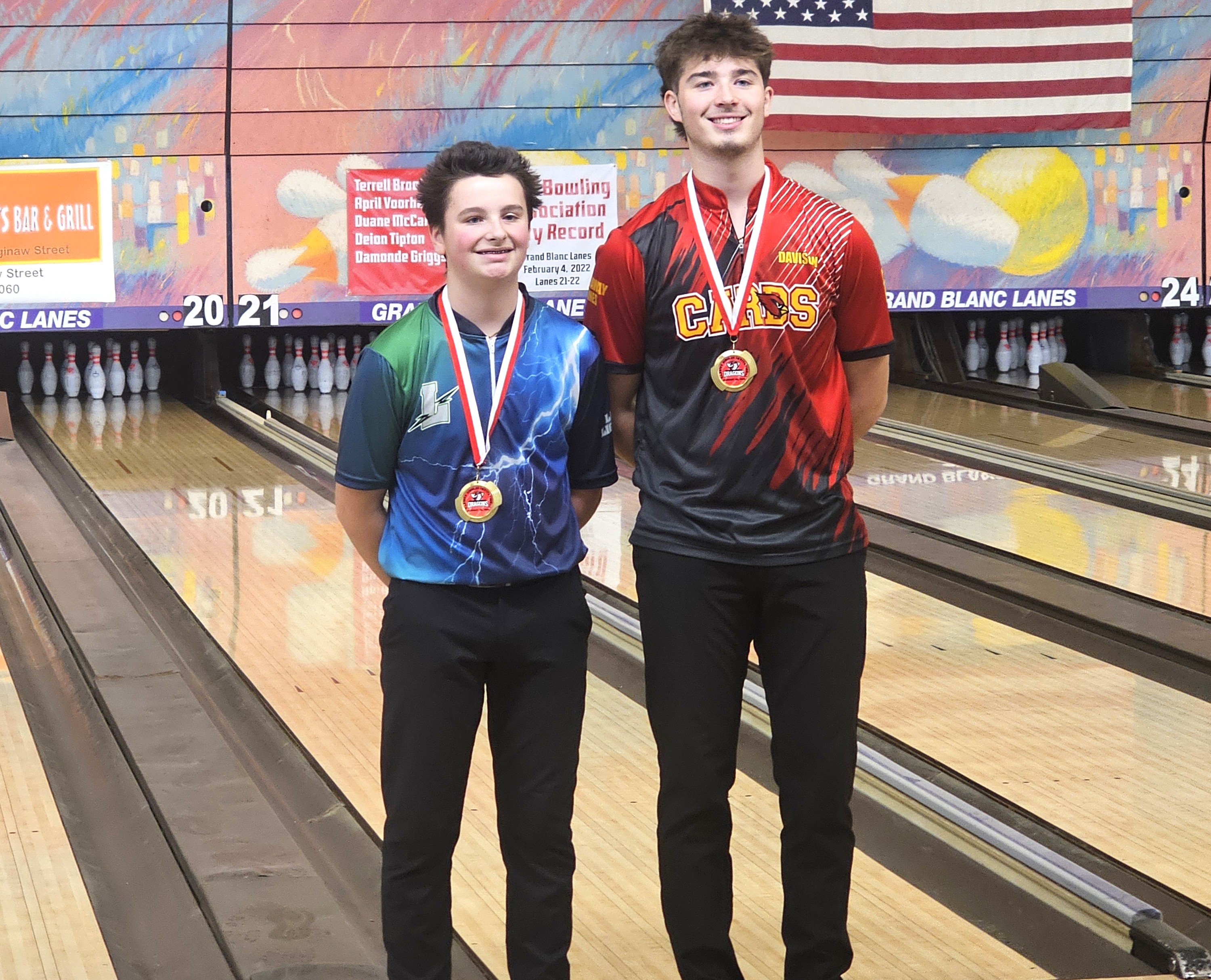 Lapeer bowler Luke Meinz and an opponent from a recent tournament