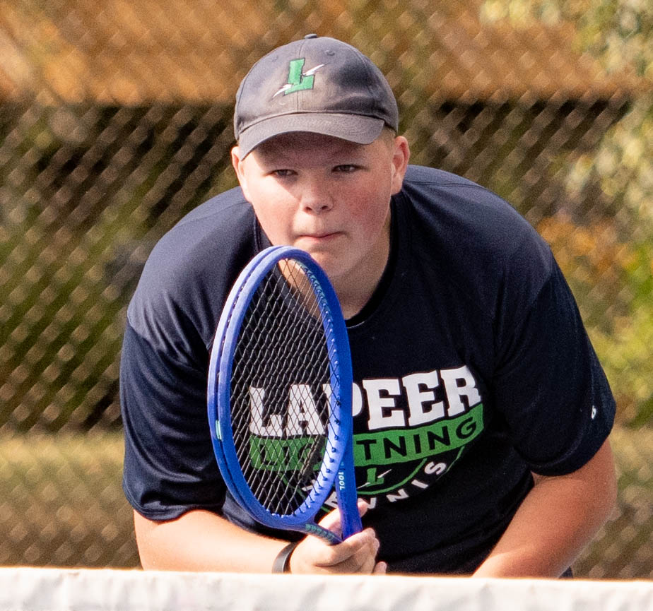 Lapeer boys tennis player ready for a Bay City Central serve