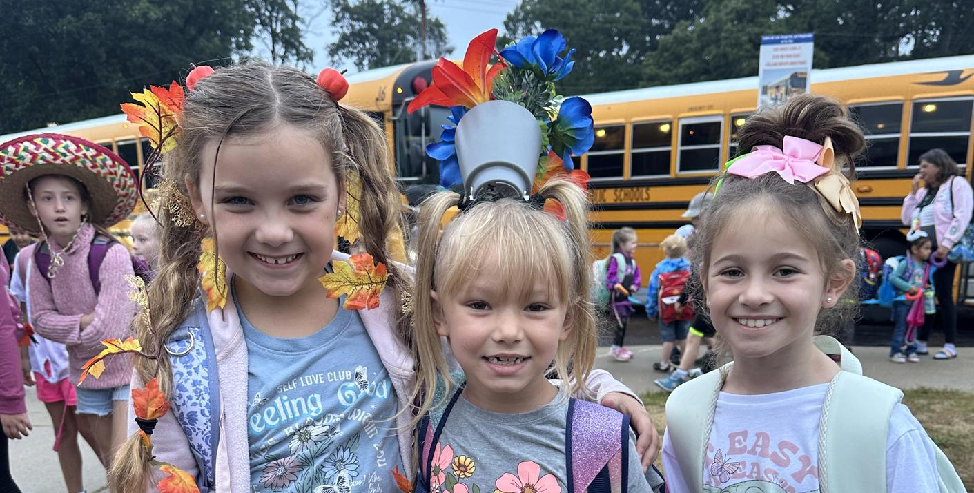 Three students on wacky hair day