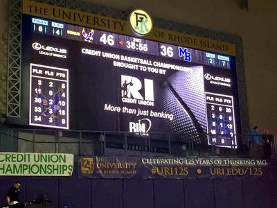A photo of a scoreboard at The University of Rhode Island