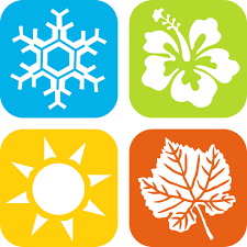 An image with icons representing the four seasons, a snowflake, a flower, a sun, and a leaf