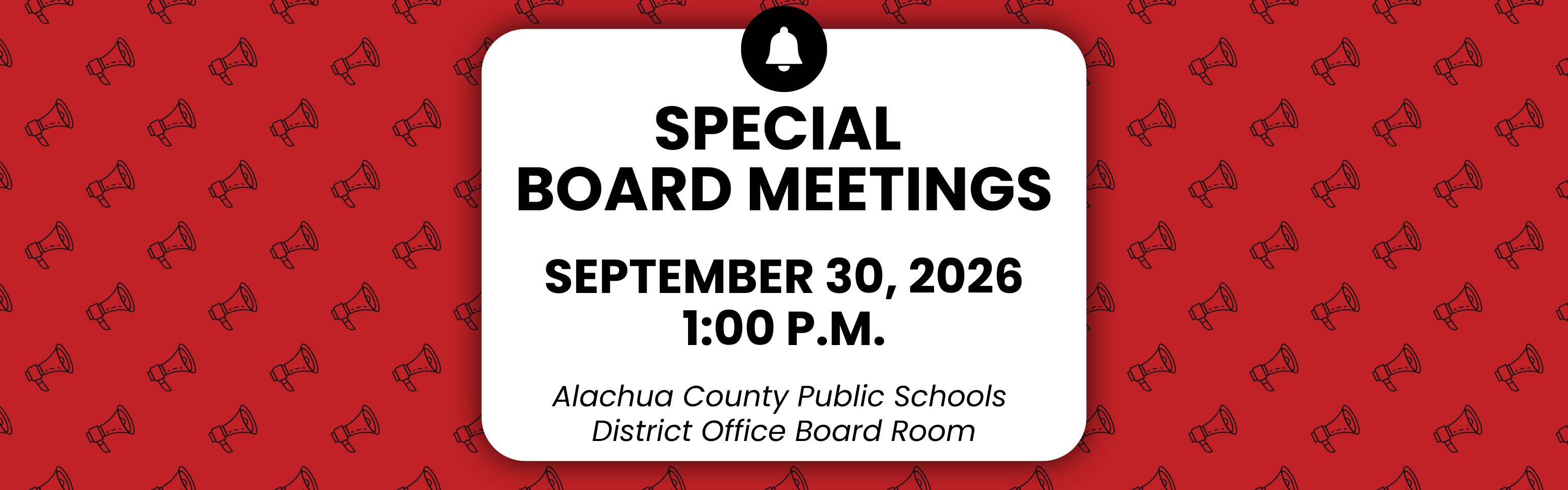 Special Board Meeting - September 30 at 1:00 pm