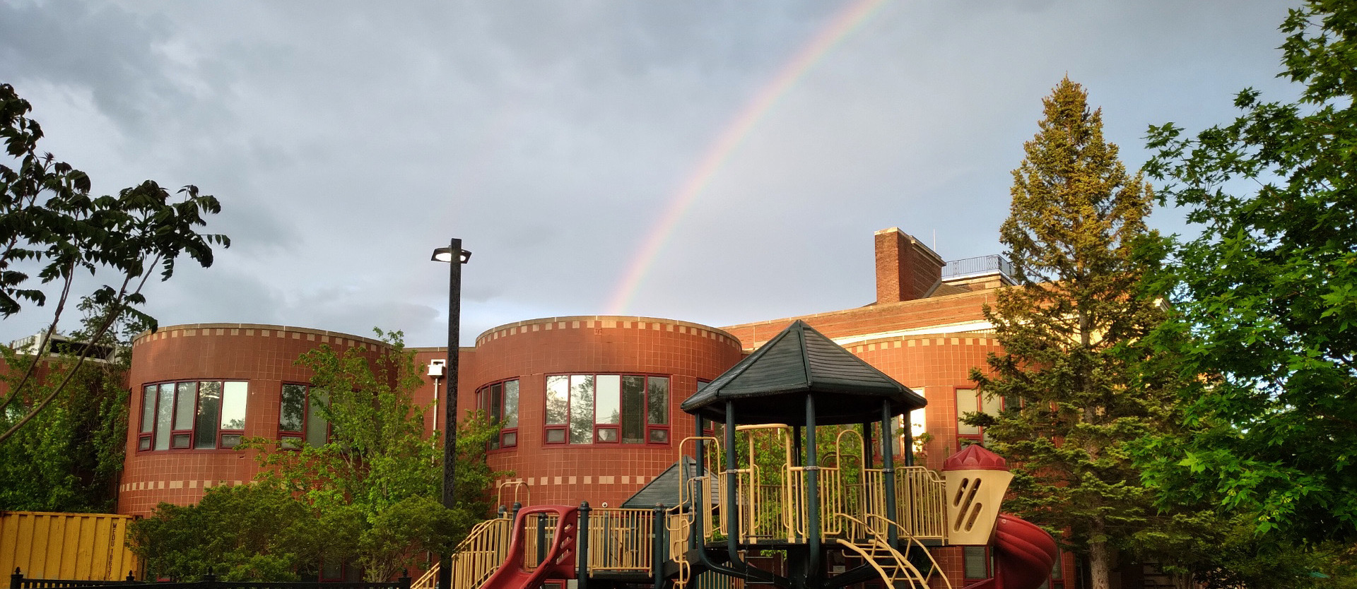 Edgewood School with rainbow