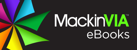 MackinVIA eBooks logo surrounded by vibrant, colorful flowers, symbolizing a blend of technology and nature.