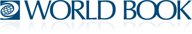 World Book logo. Globe icon paired with the company name in blue text with reflective effect.