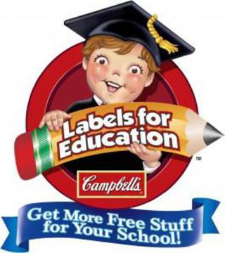 Labels from Campbell's for the Labels for Education program, featuring various product designs and logos.
