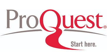 ProQuest logo featuring red and white text, representing the brand's identity in academic and research services.