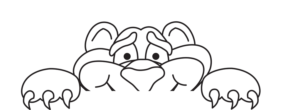 A cartoon dog with its paws on the ground, looking playful and ready for action.