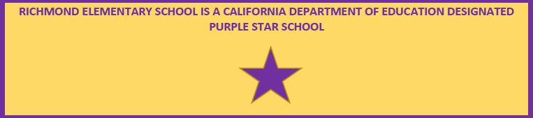 Purple Star School designation from the California Department of Education displayed in a classroom setting.
