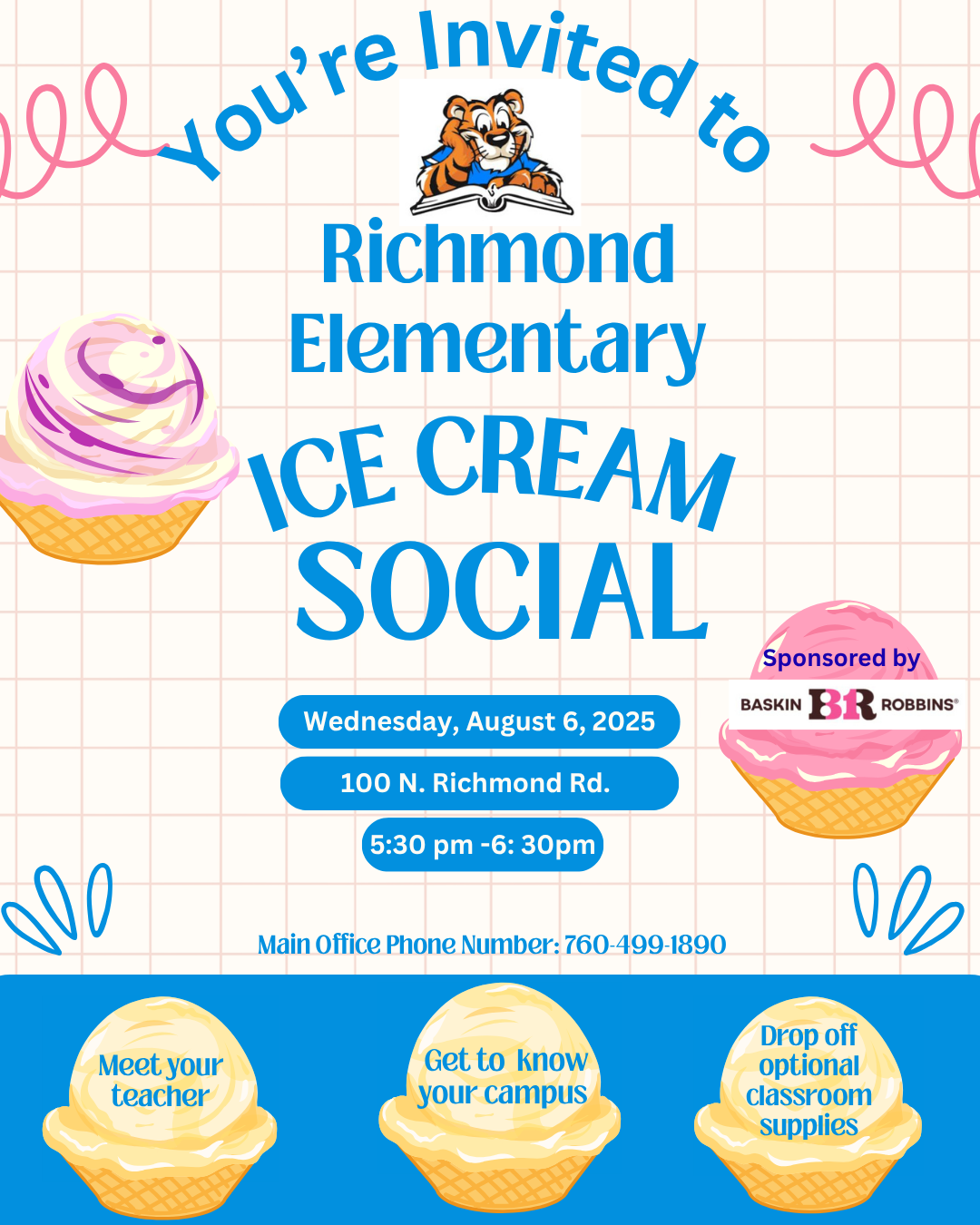 Ice cream social invite in English 
