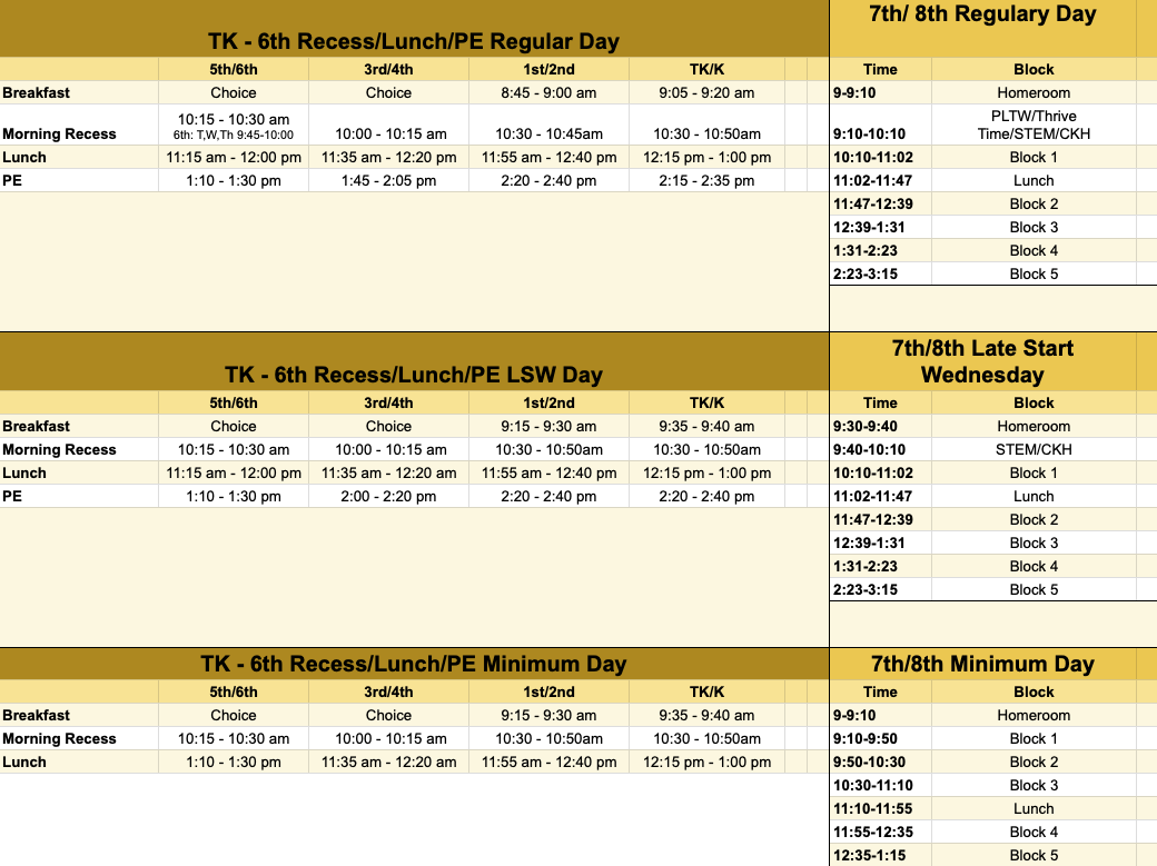 TK-8th Bell Schedules