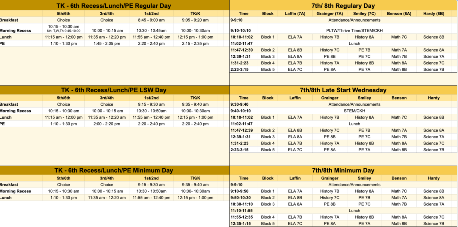 TK-8th Bell Schedules