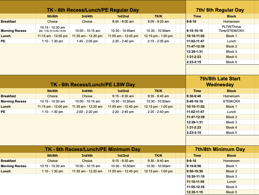 TK-8th Bell Schedules