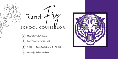 Randi Fry School Counselor phone 940-567-7204 extension 336 email fryrr@jacksboroisd.net