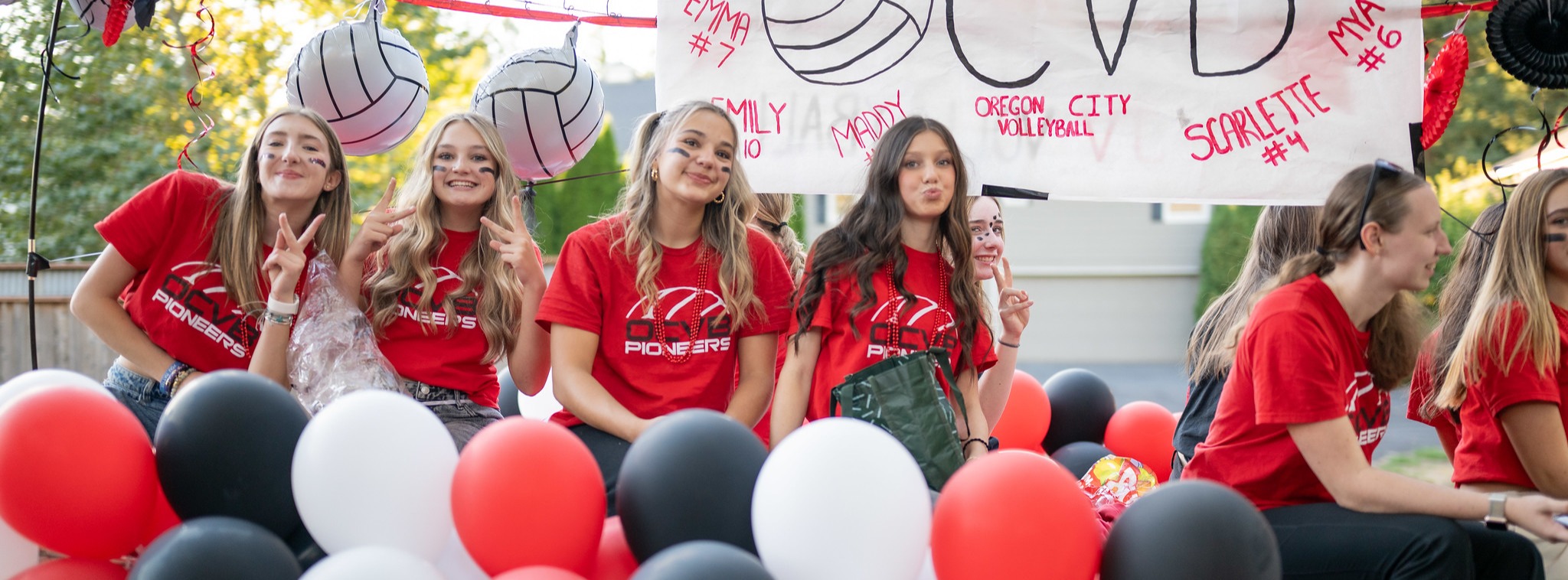 Students on a float for the homecoming parade