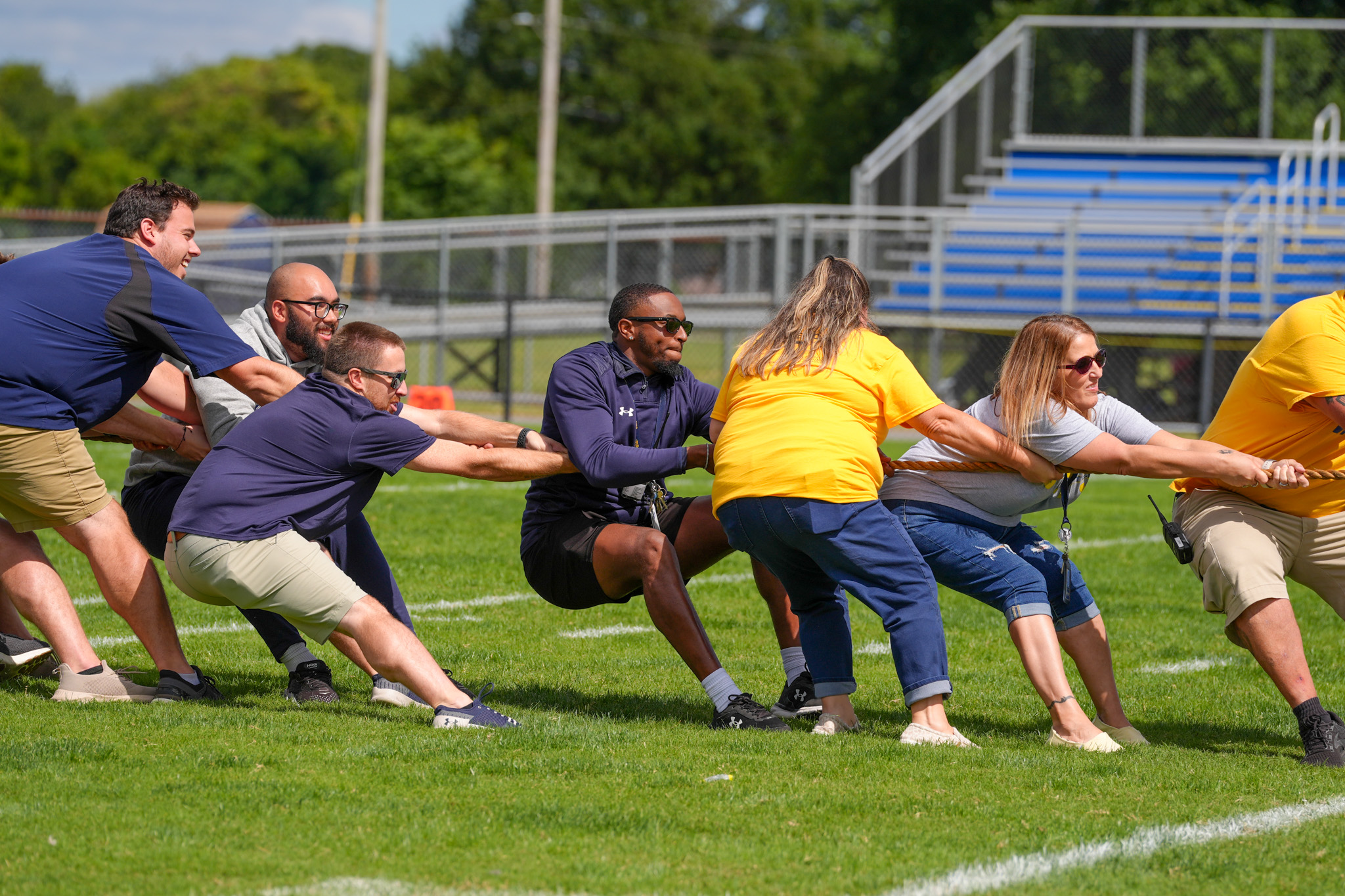 students playing at a pep rally 