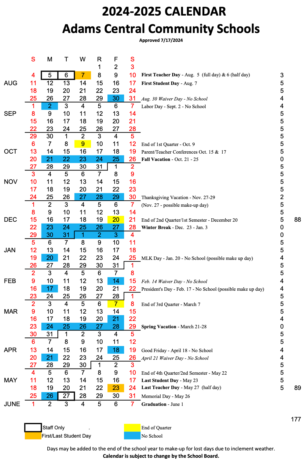 2024-2025 Calendar