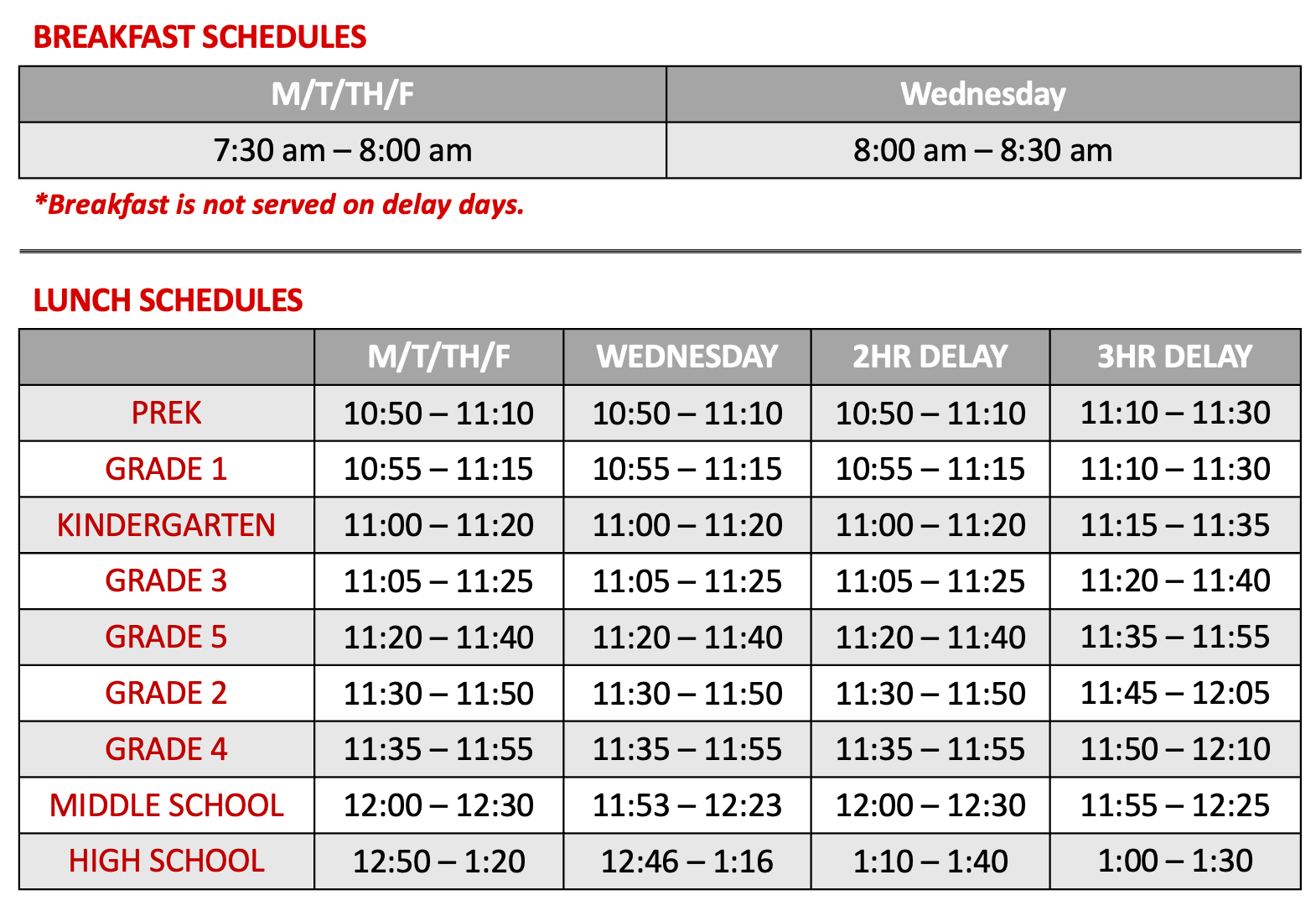 Meal Schedules