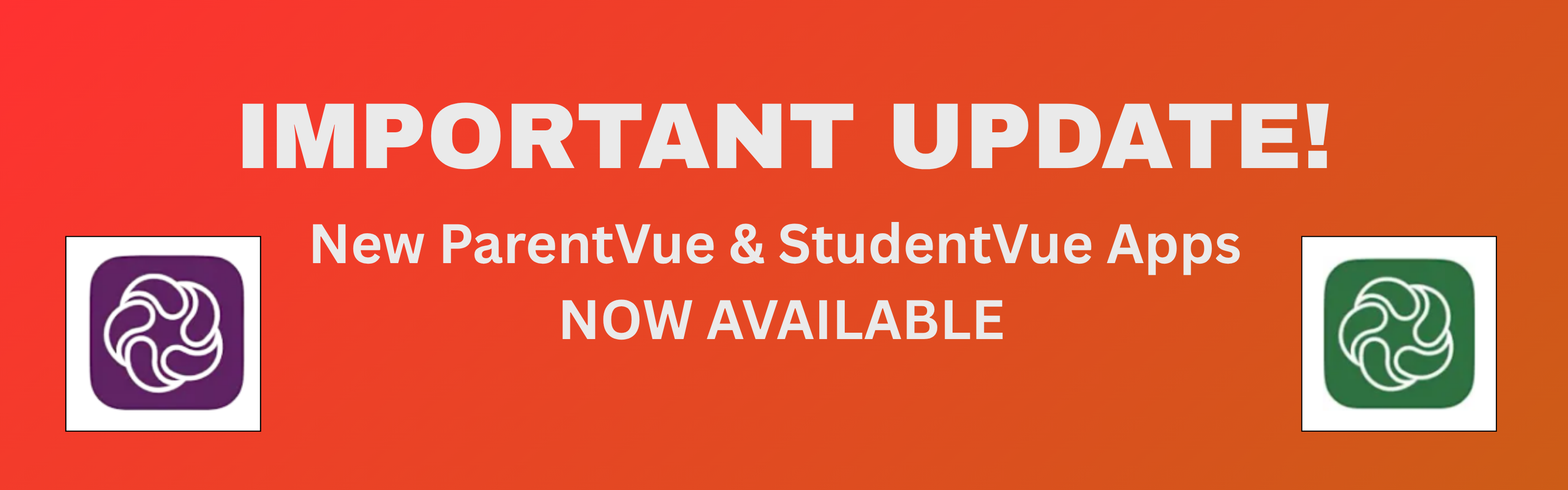 Orange background with text announcing updated ParentVue apps