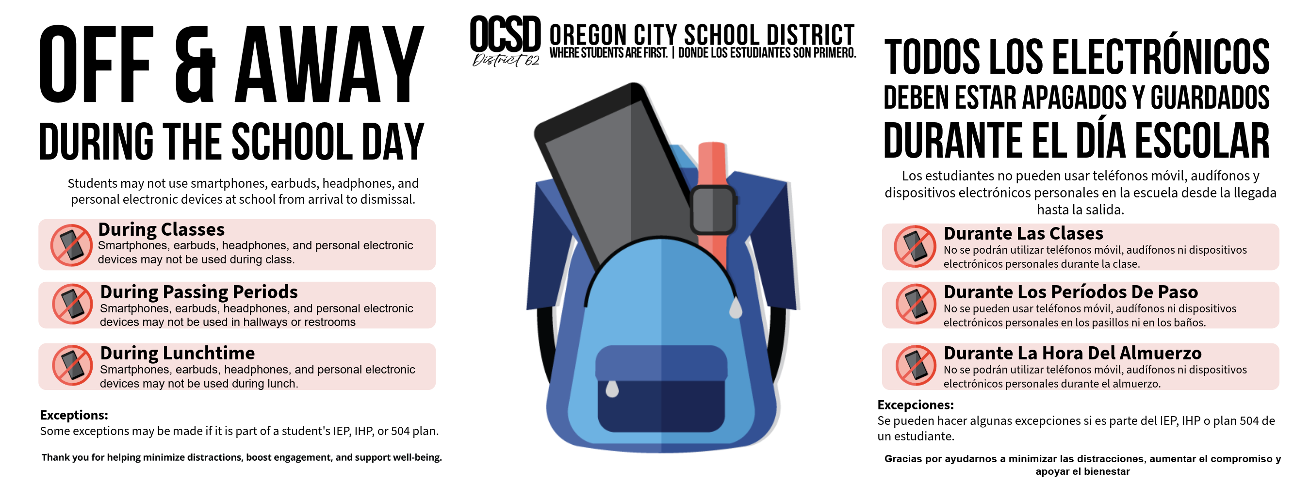 Off and Away during the school day graphic