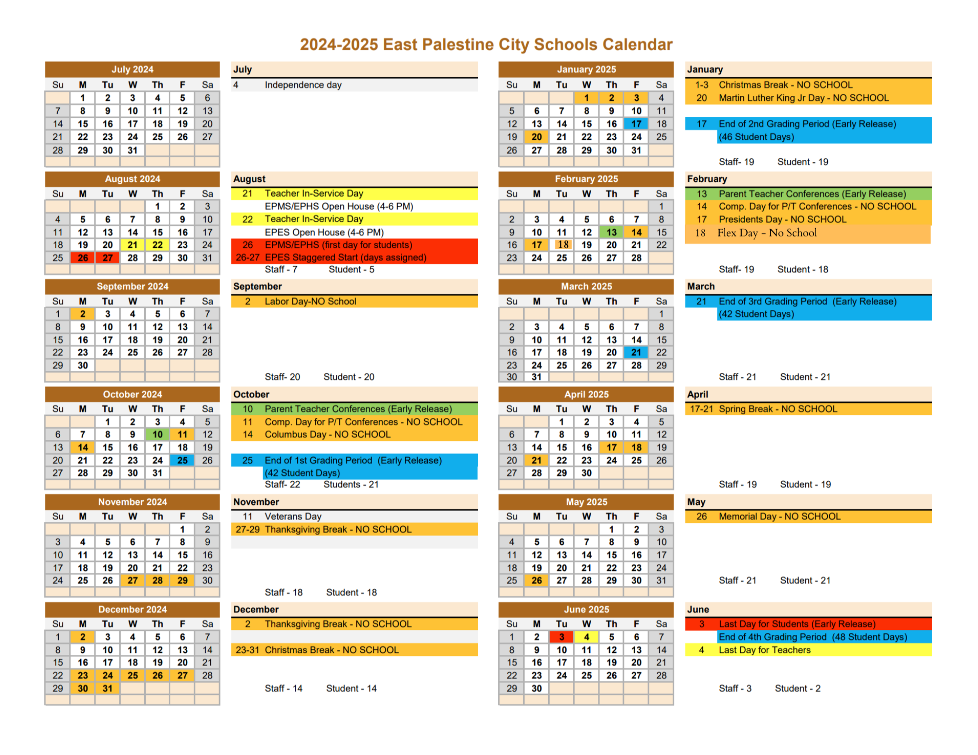 2024-2025 Academic Calendar