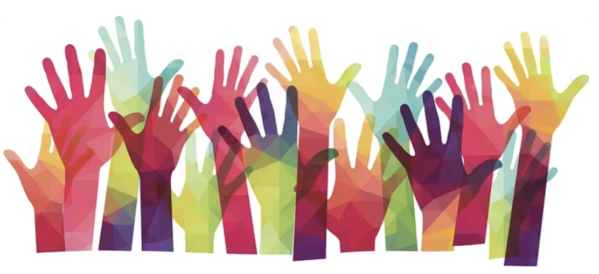 colorful raised hands