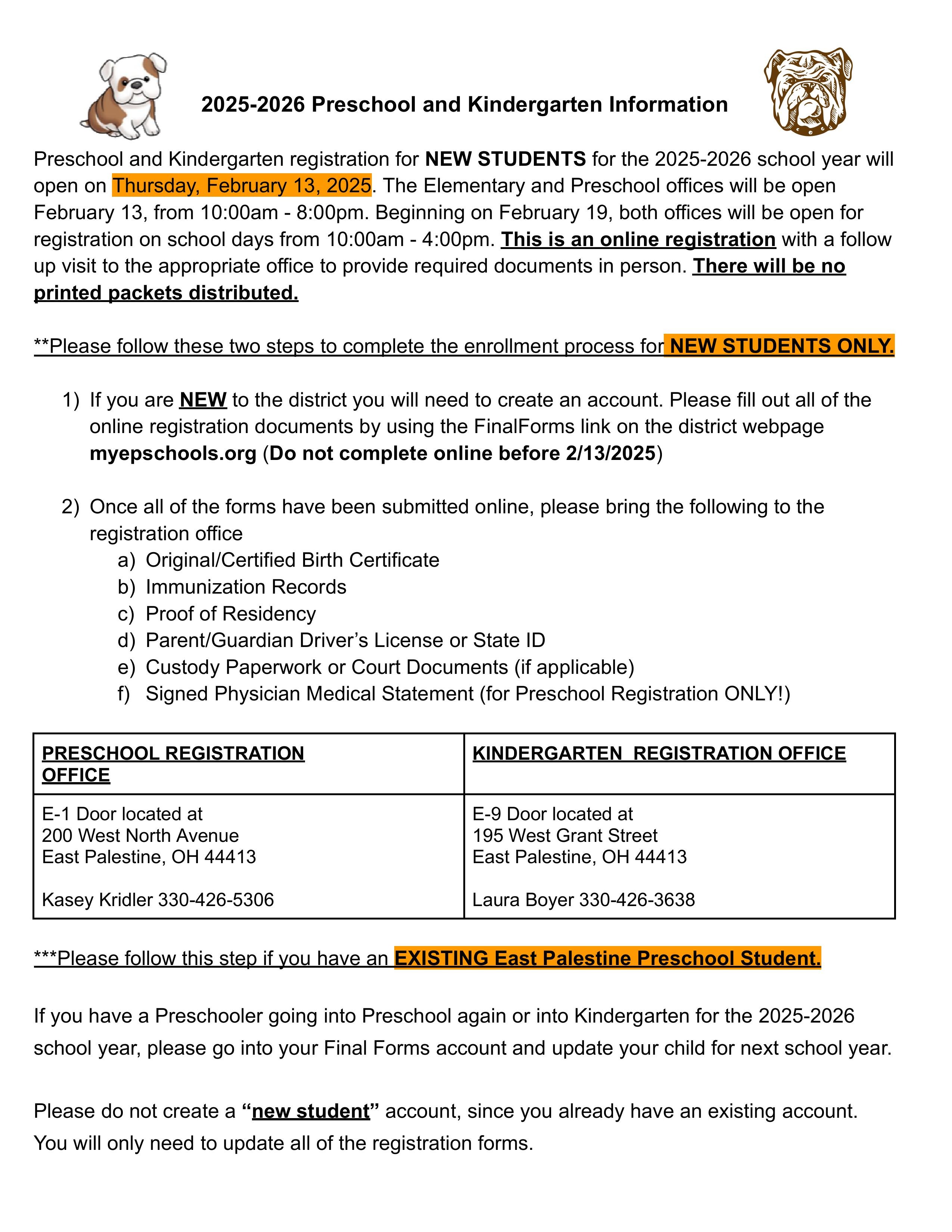 Pre-K & Kindergarten Registration