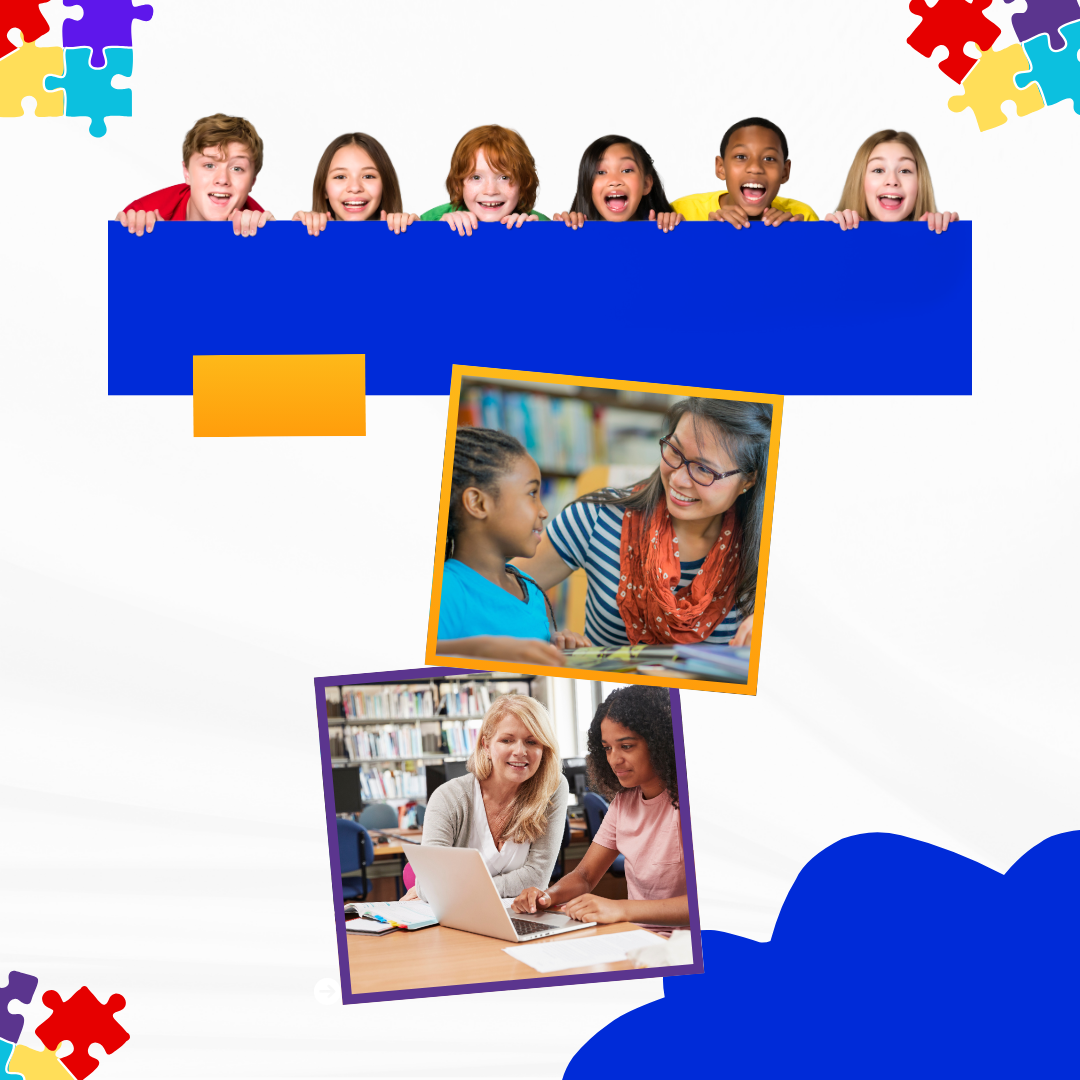 three photos of students learning
