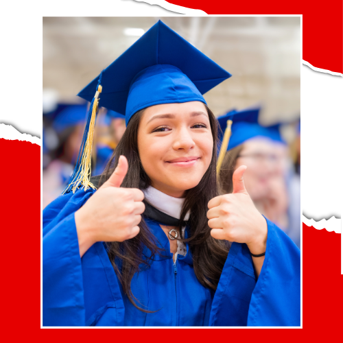 graduate in front of a wall