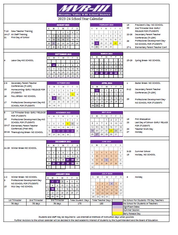 District Calendar | Meramec Valley R-III School District