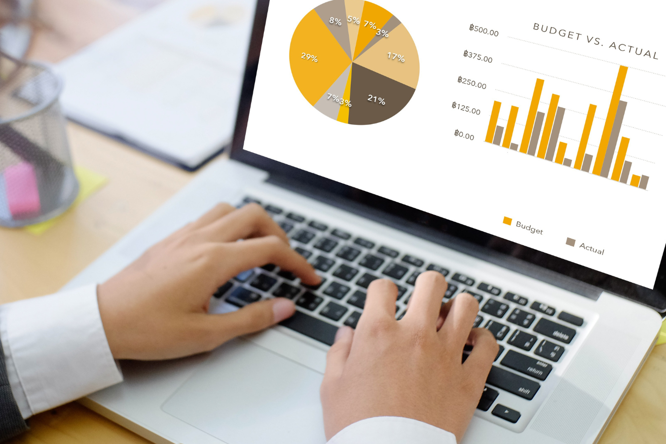 Laptop showing a graph with Budget vs. Actual numbers