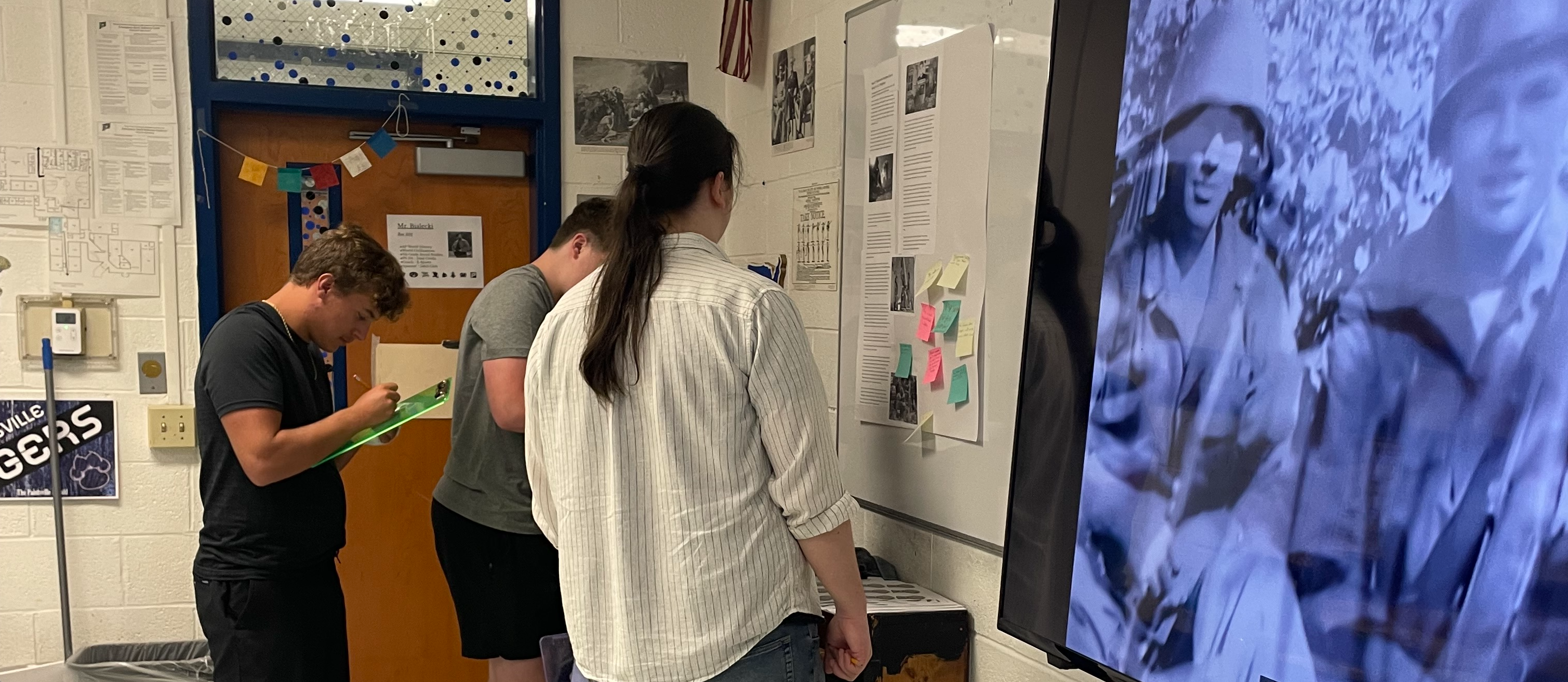 Students in Mr. Bialecki’s World Civilizations class discussed 9/11, watched clips from news casts from that day and did a gallery walk, reading articles that discussed the attack and its legacy, while listening to music inspired by 9/11 and New York City. 
