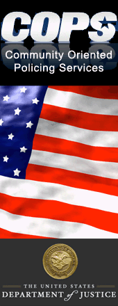 COPS Community Oriented Policing Services with an American flag in the background, with the United States Department of Justice 