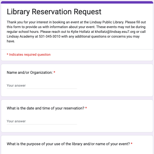 Reservation Google Form