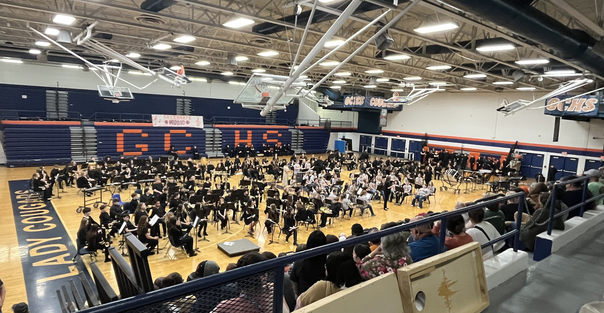 Bands from GCS Districtwide set up on GCHS gym floor