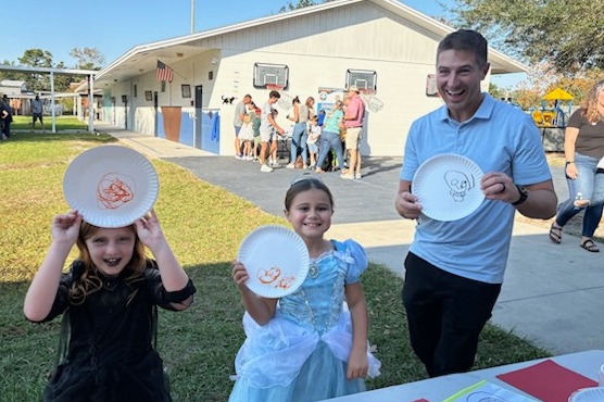 Parents and students at a school event
