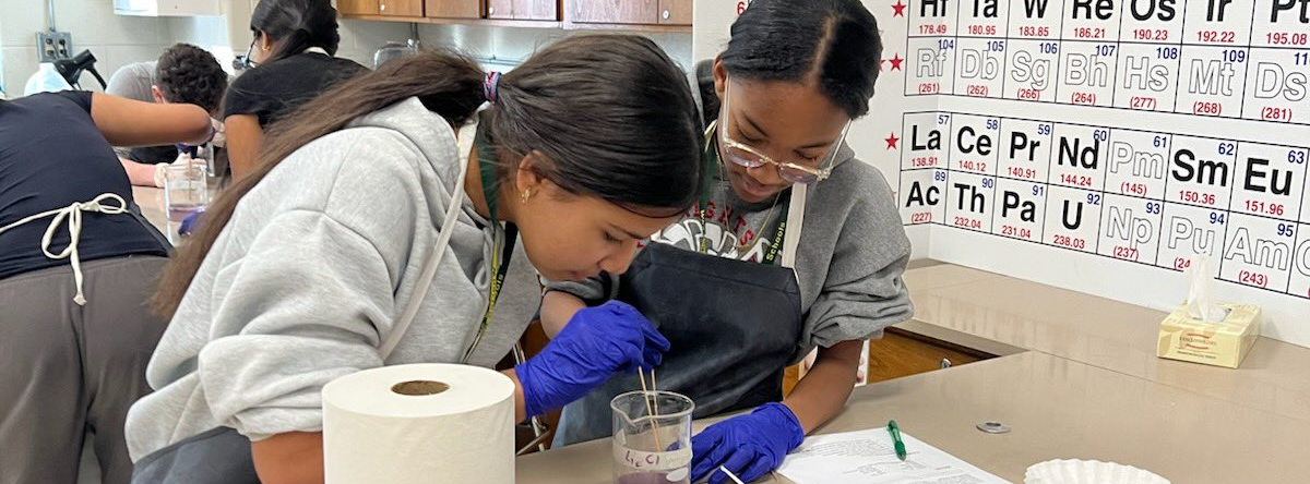 Students working on science
