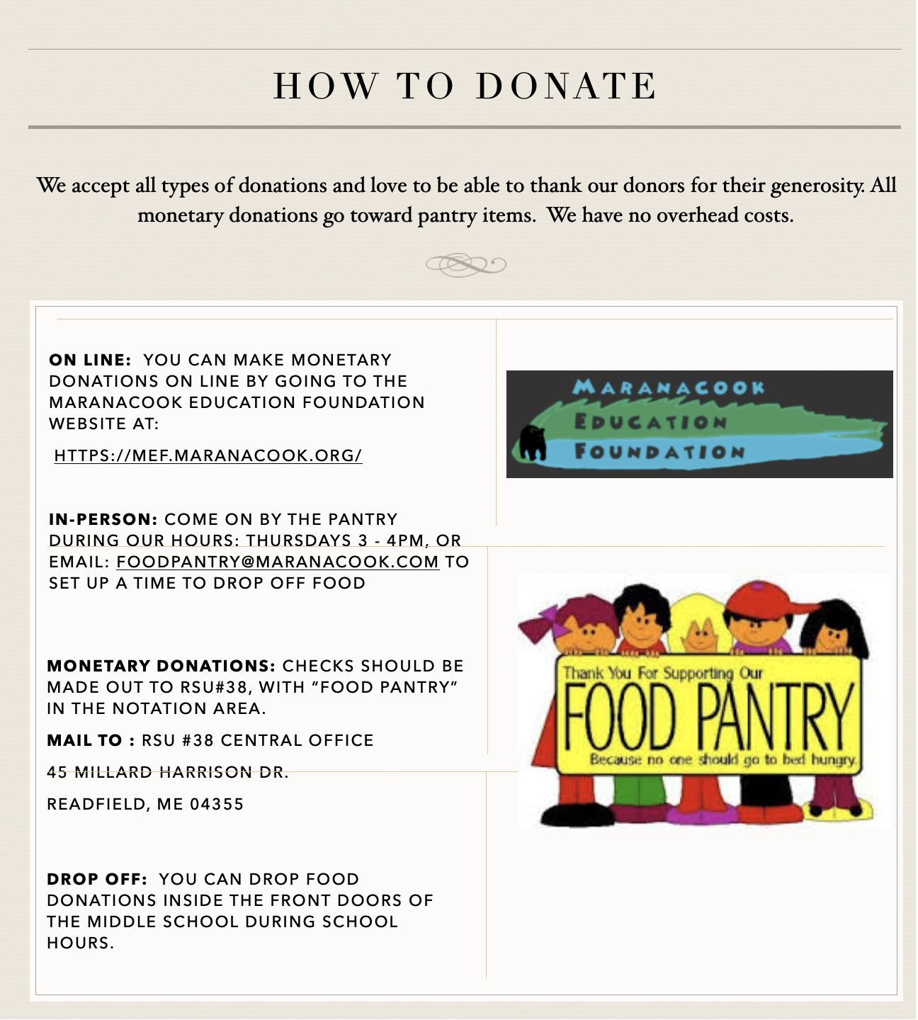 food pantry donate info