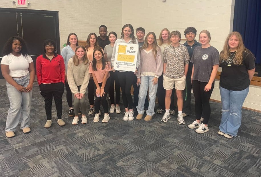 group of high school students holding beta sign
