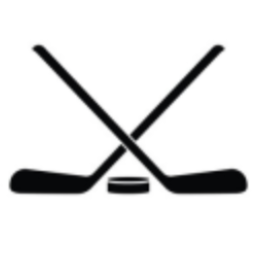 Black hockey sticks and puck on  a white background
